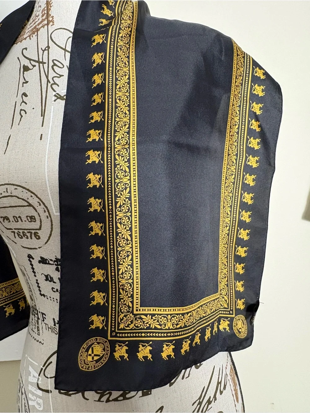 McQuaid Jesuit High School 100% Silk Commemorative Scarf Black Gold Vintage